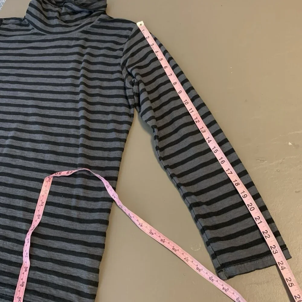 Cut Loose Womens XL Linen Blend Turtleneck Tunic Black Gray Stripe Lagenlook